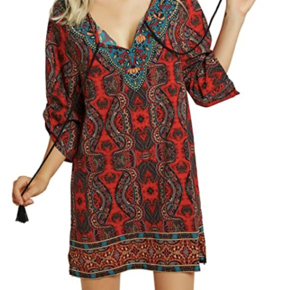 Dresses & Skirts - ✨Bohemian Neck Tie Vintage Printed Ethnic Style Summer Shift Dress✨